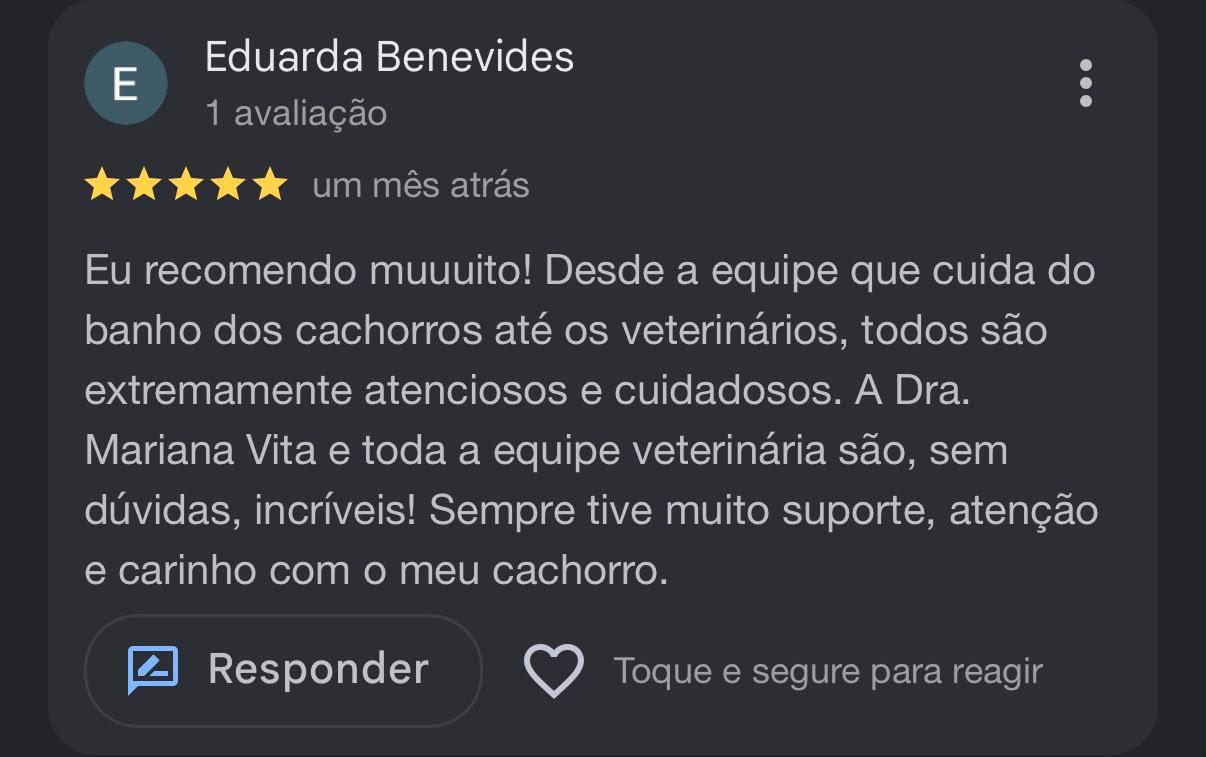 Avaliação de Eduarda Benevides no Google