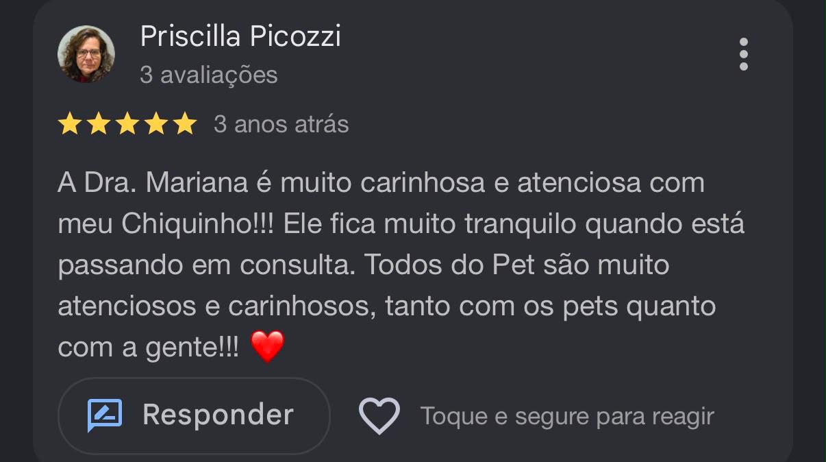 Avaliação de Priscilla Picozzi no Google
