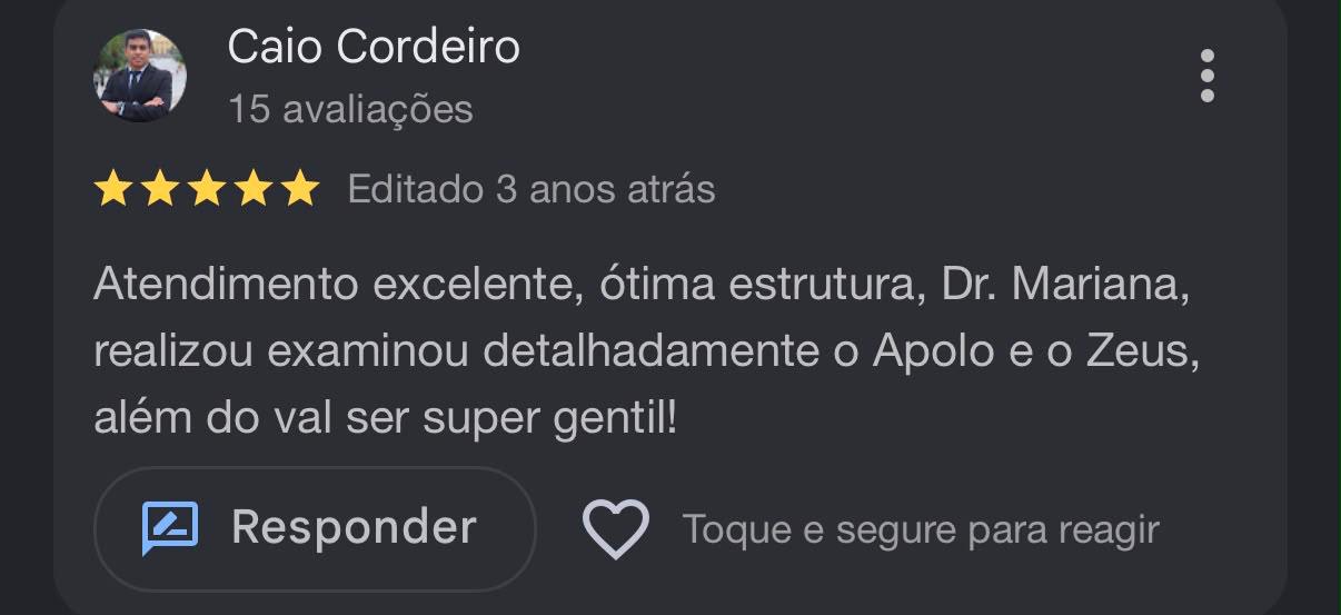 Avaliação de Caio Cordeiro no Google